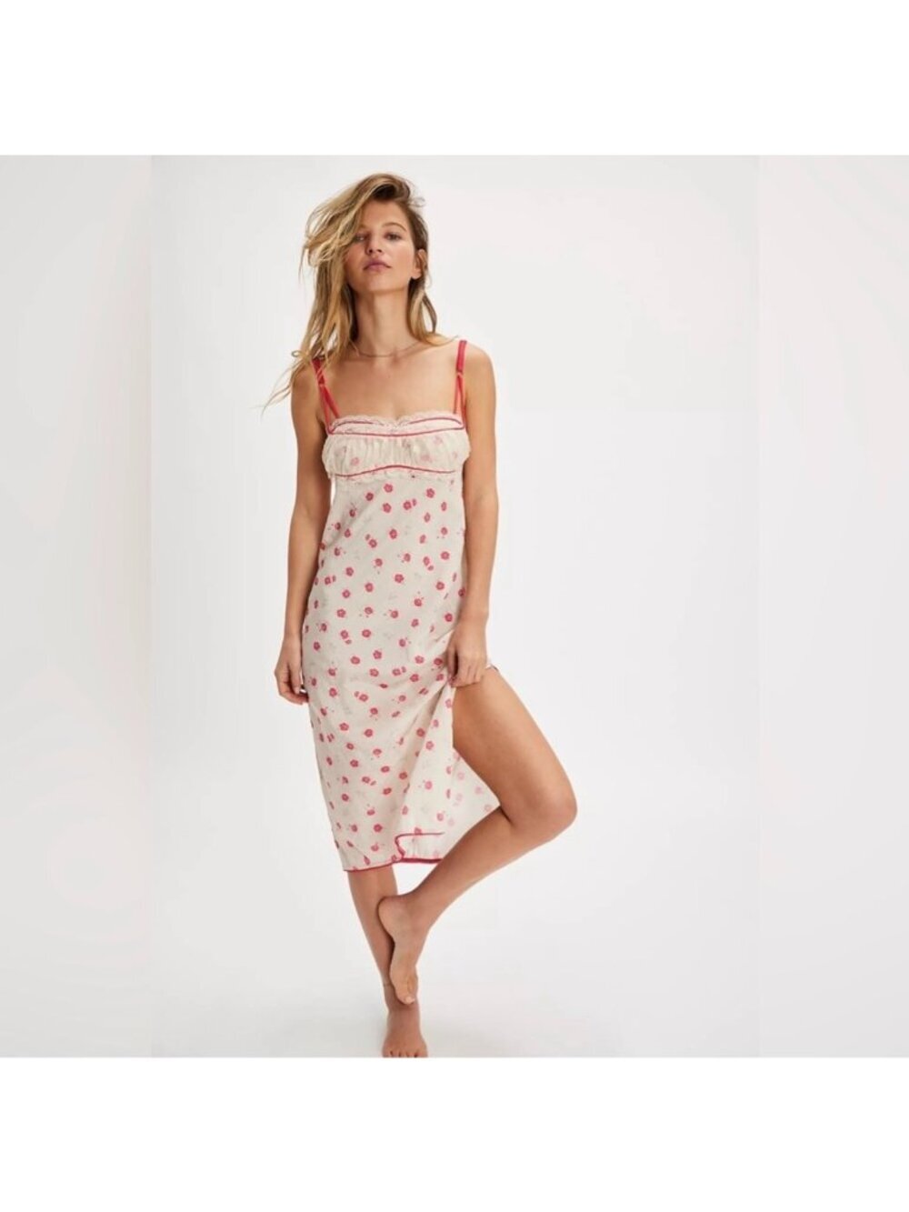 NWT Free People Sweet Talker Pink Floral & Lace Cottage Core Dainty Slip Dress